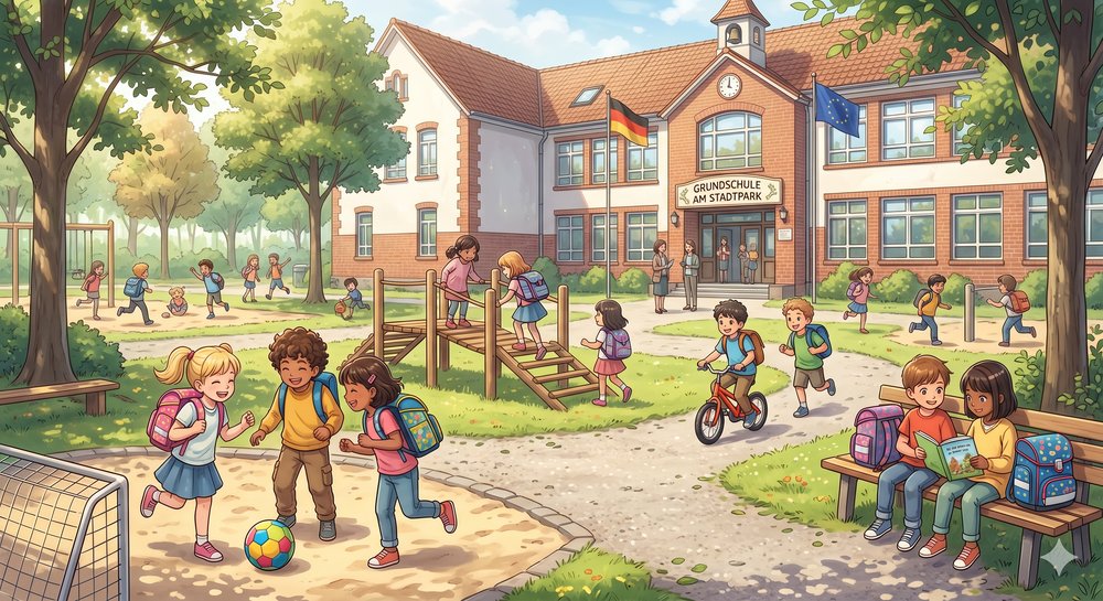 ドイツ語を楽しく学ぶ子どもたちのイラスト